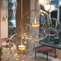 Lustre à bulles nordique, luminaire suspendu en verre LED inspiré des designers italiens, finition dorée, taille moyenne, pour la maison ou le bureau