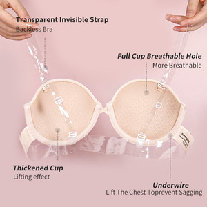 Women Invisible <strong>Bra</strong> Stick on Push up Underwire Padded Cup <strong>Strapless</strong> <strong>Bra</strong> with <strong>Clear</strong> Halter Neck Strap - Product Image 3