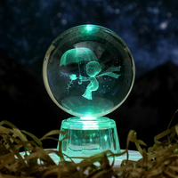 Boule de cristal de la galaxie gravée au laser 3D avec base lumineuse LED, lampe de table sphère de cristal ciel spatial, décoration astronomique