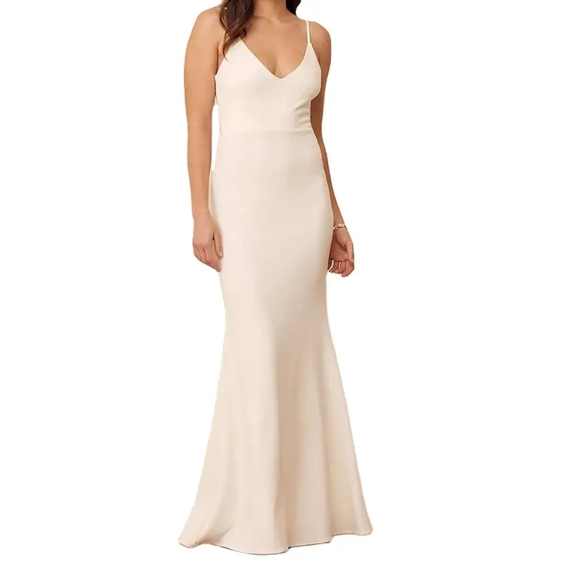 Vestido de boda personalizado de fábrica para mujer, vestido largo elegante con escote en V, Color liso