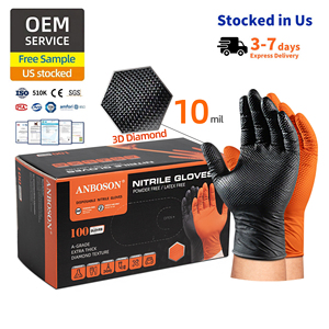 Gants jetables en nitrile noir de 8 mil Texture diamantée Caoutchouc de sécurité pour écran tactile pour la mécanique Manipulation chimique des aliments - Product Image 1