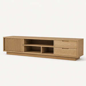 Meuble TV fin de style moderne personnalisé avec étagère ouverte, buffet en bois massif au design Shaker, laqué, meuble d'entrée - Product Image 1