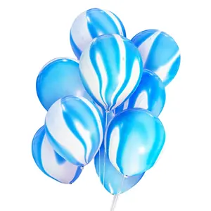 Kit d'arche de guirlande de ballons blancs bleus avec des ballons en marbre bleu rideaux de clinquant bleus pour les fournitures de fête de douche de bébé d'anniversaire