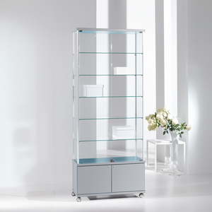 Vitrine encadrée en aluminium 95x39x220cm gris clair avec 5 étagères réglables et portes verrouillables - Product Image 3