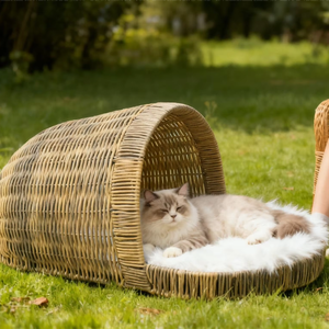 Sandal jerami murni buatan tangan hewan peliharaan kandang hewan peliharaan nyaman tinggi berkelanjutan untuk teman berbulu rotan rumah kucing - Product Image 1