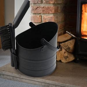 Seau à cendres avec pelle en métal noir, seau à cendres pour cheminée avec balai, ensemble complet d'outils pour cheminée pour poêle à bois et cheminée - Product Image 5