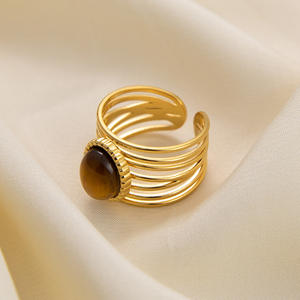 Anillo de Piedra Natural Ajustable con Forma Geométrica y Engaste de Bisel, Joyería de Moda Unisex, Regalo, Origen Yiwu JZ21103 - Product Image 3