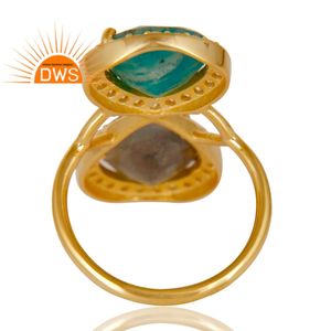 Amazonite and <b>Labradorite</b> Gemstone Ring 14k Gold Vermeil Statement Brass Ring Fashion <b>Jewelry</b> Supplier Vintage Collection - Product Image 3