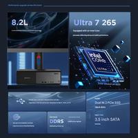 Nueva PC de Escritorio Comercial SFF de 8.2L, Intel Core Ultra 7, Windows 10, Mini PC para Negocios y Oficina, WiFi6, Almacenamiento Dual Expandible, Negra