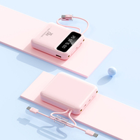 Batterie externe 10000mAh 20000mAh avec câbles intégrés, cordon, affichage numérique LED, chargeur portable rapide, double sortie USB