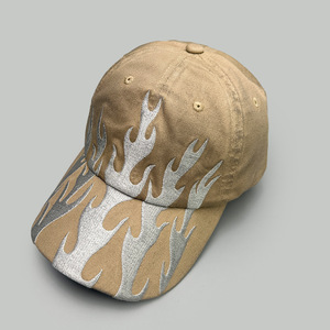Casquette de baseball unisexe 6 panneaux en coton 100% haute qualité, résistante, avec motif drapeau flamme, color-block, personnalisable, toutes saisons, protection solaire - Product Image 2