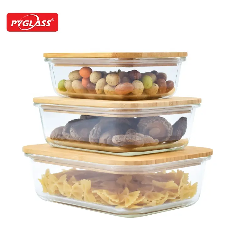 Kitchen Accessories High Borosilicate Glass Storage Food Container With Bamboo Lids,More Deeper &Larger Capacity