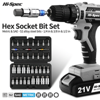 Set Obeng Hex SAE Metrik 37-Piece dengan Adaptor, Gagang Ratchet, dan Kotak Plastik