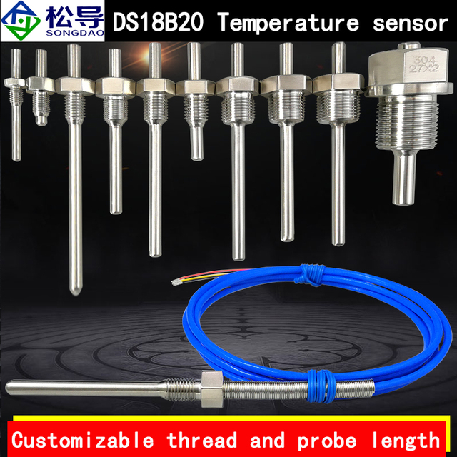 For Digital Temperature Sensor IP68 Waterproof Stainless Steel Fixed Thread OEM Probe Length 100mm/50mm 1 Year Warranty