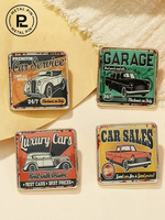 Badge personnalisé carré rétro pour voiture, broche exquise pour cadeau souvenir, épinglette gravée sur mesure en émail