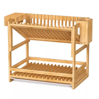 Égouttoir à vaisselle en bambou pour cuisine, égouttoir à vaisselle en bois à 2 niveaux avec porte-ustensiles