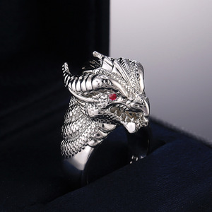 Bague Tête de Dragon F340 en Argent Sterling 925, Bijou de Mode Masculin avec Œil en Zircon Cubique Rouge, Cadeau pour Lui - Product Image 4
