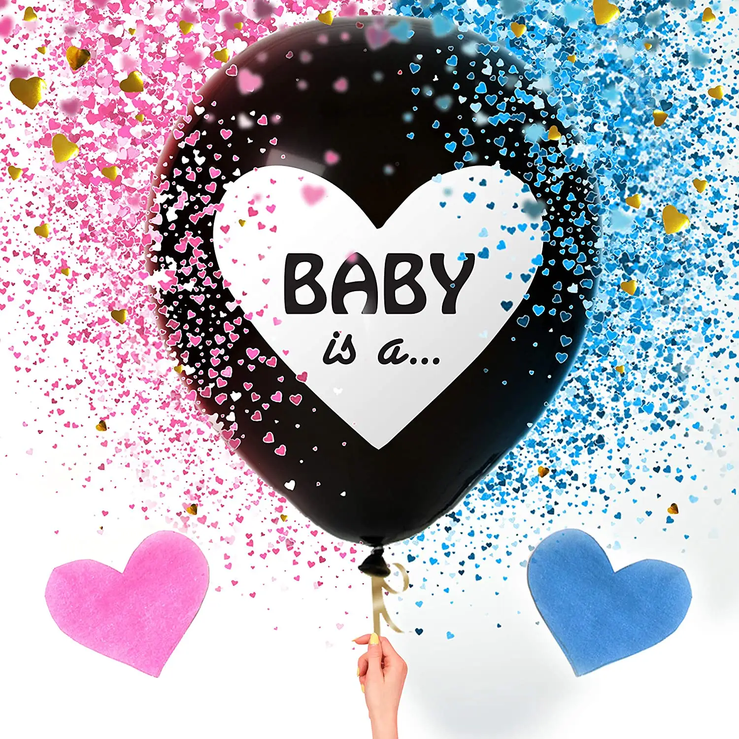 Citroen 36 Inch Baby Geslacht Onthult Grote Zwarte Ballonnen Met Roze En Blauwe Hartvorm Confetti Packs Voor Jongens Of Meisjes Feestartikelen