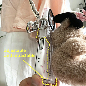 かわいい小さなクマのふわふわキーホルダー、パールストランドチェーン、クロスボディフォンストラップ、ボウバッグペンダント、調節可能なチャーム、スマホケース用 - Product Image 5