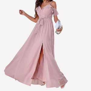 Di alta qualità off spalle rosa festa di nozze sera chiffon damigella d'onore <span class=keywords><strong>abiti</strong></span> lunghi <span class=keywords><strong>per</strong></span> le donne - Product Image 3