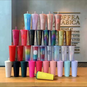 2021 Popular 24oz Studded Tumbler Double Wall Plastic Light Blue Purple Black Matte Studded Tumbler With Straw