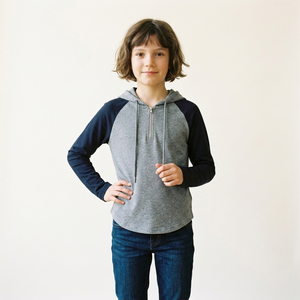 <span class=keywords><strong>Felpa</strong></span> con <span class=keywords><strong>cappuccio</strong></span> e mezza zip da ragazza con maniche raglan e design a blocchi di colore - Product Image 6