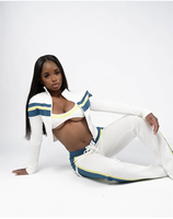 KY personnalisé nouveau Design à manches longues recadrée veste Zipup pantalon évasé rayure Jet Set survêtement de marque