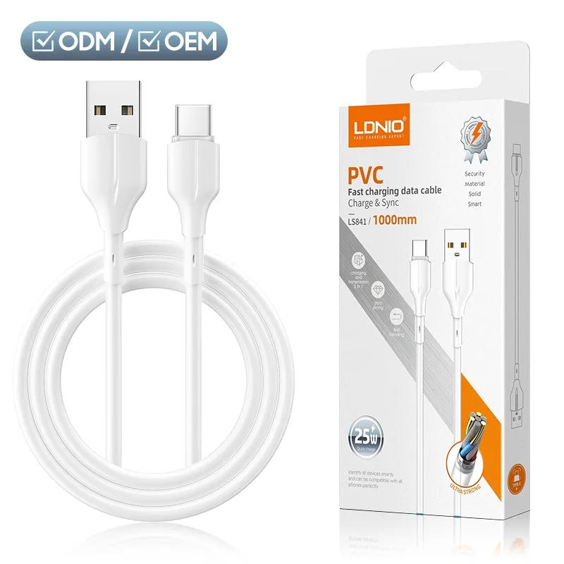 LDNIO LS841 Acessórios para celular Smartphone micro V8 USB tipo C cabo de dados de carregamento rápido para iphone