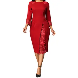 5XL Solid Color Evening Dresses 2023 Women's Clothing Simple Slice Lace Sleeves Wedding Gowns Plus Size Party Dress For Mother