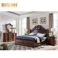 Lit King Size de Luxe Personnalisé Européen, Style Palais Américain, Ensemble de Meubles de Chambre en Bois Massif Sculpté à la Main pour Villa et Usage Domestique