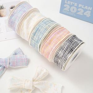 Handmade 3.8cm X 10yard Polyester Pearl <b>Ribbon</b> Christmas Tree Decoration Gift Packaging Eco-Friendly Durable Birthday Hair - Product Image 2