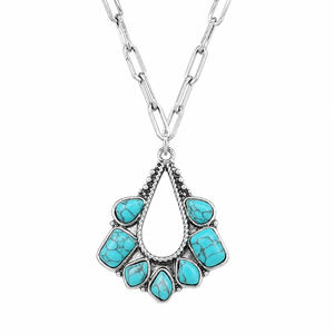 Collana con pendente a forma di goccia d'acqua blu-verde, gioielli retrò da donna per tutti i giorni, idee regalo. - Product Image 1
