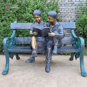 รูปปั้นเด็กหญิงอ่านหนังสือบนม้านั่ง ขนาดเท่า<span class=keywords><strong>คน</strong></span>จริง สำหรับตั้งนอกอาคาร ทำจากทองสัมฤทธิ์ ยี่ห้อ TREVI  ขาย - Product Image 3