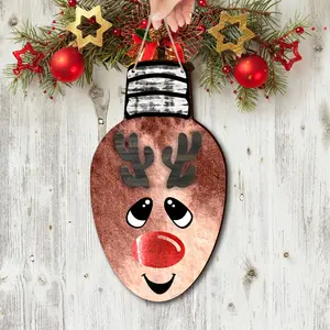 Lâmpada de Natal com cabeça de veado tridimensional lvfan MZ150, pingente de madeira com emoticon, decoração para festas e festas, decoração de varanda, suspensa em UV