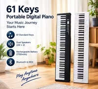Clavier de piano numérique portable 61 touches avec Bluetooth, batterie rechargeable, double haut-parleur, 128 sons et rythmes pour débutants