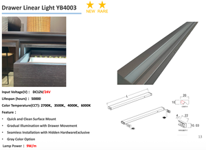 Éclairage LED personnalisé pour tiroirs 12V avec abat-jour en plastique et télécommande directionnelle pour îlots de cuisine, armoires, tiroirs et présentoirs de vente au détail YB4003-26 - Product Image 2