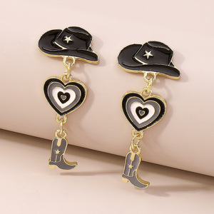 Venta al por mayor caliente Color esmalte corazón país occidental concierto Rodeo bota pendiente para <span class=keywords><strong>mujer</strong></span> estilo occidental Rosa vaquero <span class=keywords><strong>botas</strong></span> y sombrero pendientes - Product Image 6