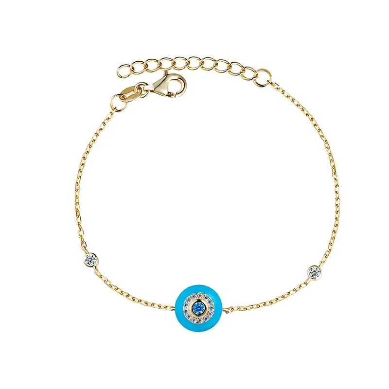 Trendy Women Jewelry 925 Sterling Silver Eye Design Light Bezel Enamel Bracelet For Wholesale Jewelry