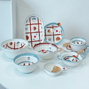 Lelyi Creative Cute Hand Drawn Chestnut Ceramic Eco-Friendly Glazed Tableware Set Home High Beauty Plate Back School Wholesale
