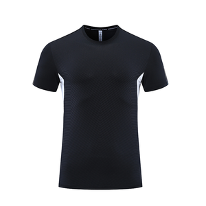 T-shirt à manches courtes pour homme, séchage rapide, coupe ajustée, col rond, sportif, motif géométrique noir, tricoté en polyester - Product Image 1