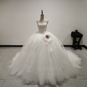 Robe de mariée en satin ivoire longue jusqu'au sol Spjy019, bustier, corset, avec fleurs volumineuses en tulle, style princesse, robe de bal - Product Image 2