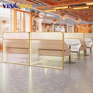 Personalización de fábrica Vidrio dorado y partición de acero inoxidable Divisor de habitación de restaurante con proyecto de decoración de luz Led - Product Image 6