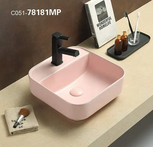 ceramic sanitary ware New Matt color table top dining room wash basin concrete pink sink ceramic pink sink