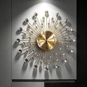 Horloge murale moderne en métal avec incrustations de diamants, silencieuse, à quartz, analogique, ronde, à suspendre, pour le salon, décoration de la maison - Product Image 2