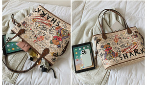 Nuova <span class=keywords><strong>borsa</strong></span> in pu graffiti <span class=keywords><strong>borsa</strong></span> da donna cartoon bear ladies <span class=keywords><strong>shark</strong></span> shoulder hand bags Tote bag per le donne - Product Image 2