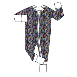 Sublimación Blank Baby Zip Up Romper Pijama de bambú Jumper Body Suit Baby Girl Sleeves Onesie