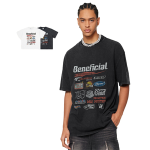 T-shirt homme personnalisé 100% coton 270G, manches courtes, coupe ample, style streetwear, effet vieilli et délavé, avec logo Racing, couleur foncée, <span class=keywords><strong>pour</strong></span> l'été - Product Image 2