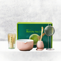 Vente en gros usine – Ensemble Matcha Japonais au design classique, personnalisé, en bambou et céramique, écologique, avec bol Chawan rose et bec verseur