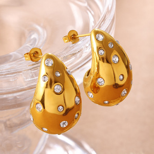 European American Style Retro Gold Plated Teardrop <b>Earrings</b> With Rhinestones Party Fashion Drop <b>Earrings</b> Stainless Steel <b>Post</b> - Product Image 3