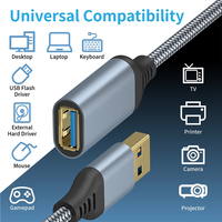 Kabel Ekstensi USB 3.0 Pria ke Wanita, Kabel Ekstensi Jalinan Nilon, Kompatibel dengan Webcam/Kamera/Ponsel/Hub/Mouse